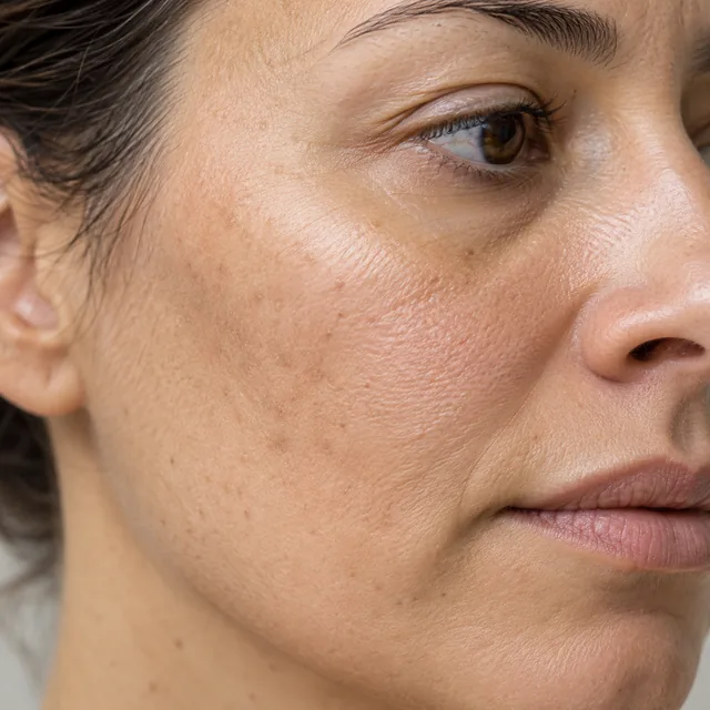 Bochecha adulta com textura superficial irregular e aspecto sem viço