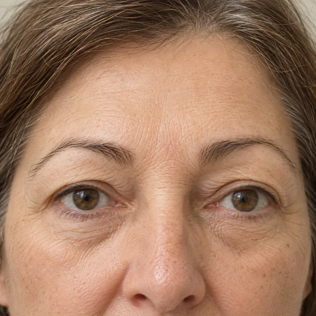 Olhos abertos de mulher adulta com dobras naturais de pele nas pálpebras superiores