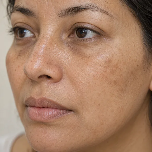 Rosto adulto com diferenças de tonalidade e pigmentação nas bochechas