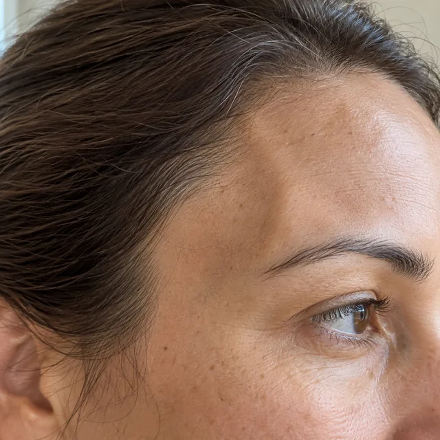 Lateral da testa e sobrancelha com discreta concavidade na região da têmpora